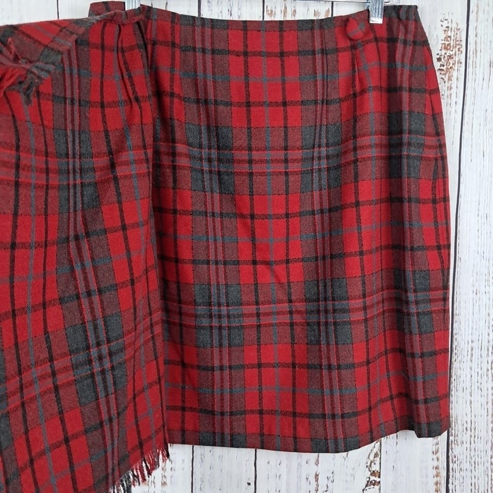 Vintage FORENZA 14 Red Blue Tartan Plaid Wool Blend‎ Fringed Wrap Skirt - Picture 4 of 7